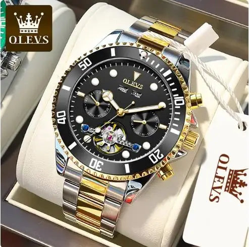 OLEVS 6605 Top Luxury Men's Automatic Mechanical Watch Classic Green Water Ghost Waterproof Luminous Fashion Men's Watch
