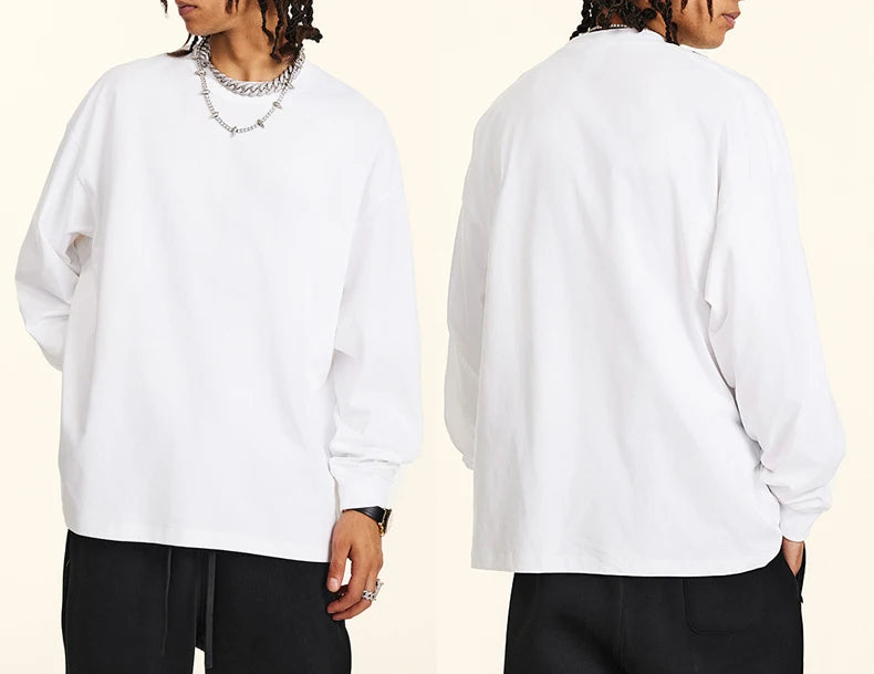 HETH116  New Autumn Casual  Vintage Oversize 230gsm Long Sleeve Shirt  Customize 3D Embroidery Towel Embroidery