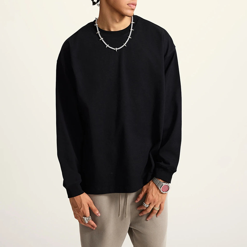 HETH104  Autumn Causal 425gsm heavy weight O-neck oversize long sleeve shirt
