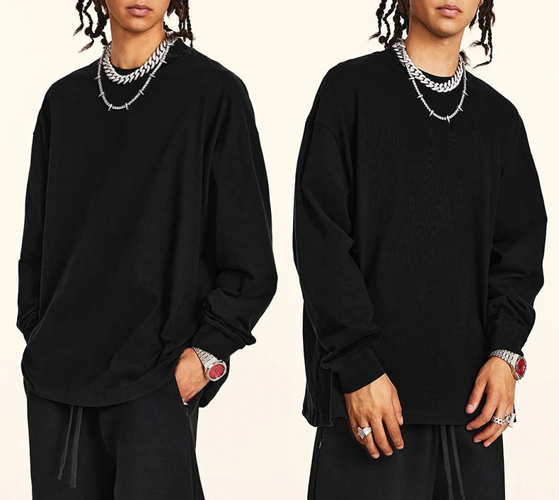 HETH116  New Autumn Casual  Vintage Oversize 230gsm Long Sleeve Shirt  Customize 3D Embroidery Towel Embroidery