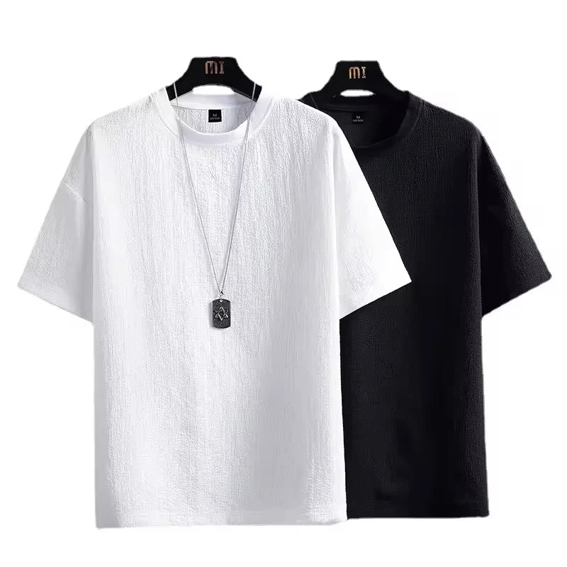 Summer Men's Formal Cotton Linen Short-Sleeved Shirt Solid Color Half-Sleeved 180 Grams Knitted Fabric