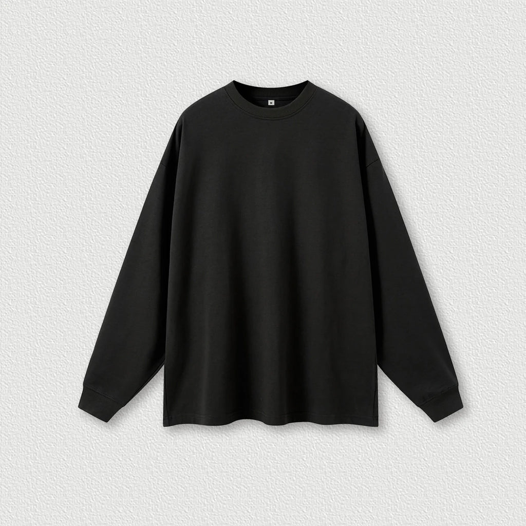 HETH104  Autumn Causal 425gsm heavy weight O-neck oversize long sleeve shirt