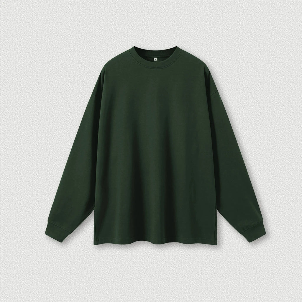 HETH104  Autumn Causal 425gsm heavy weight O-neck oversize long sleeve shirt