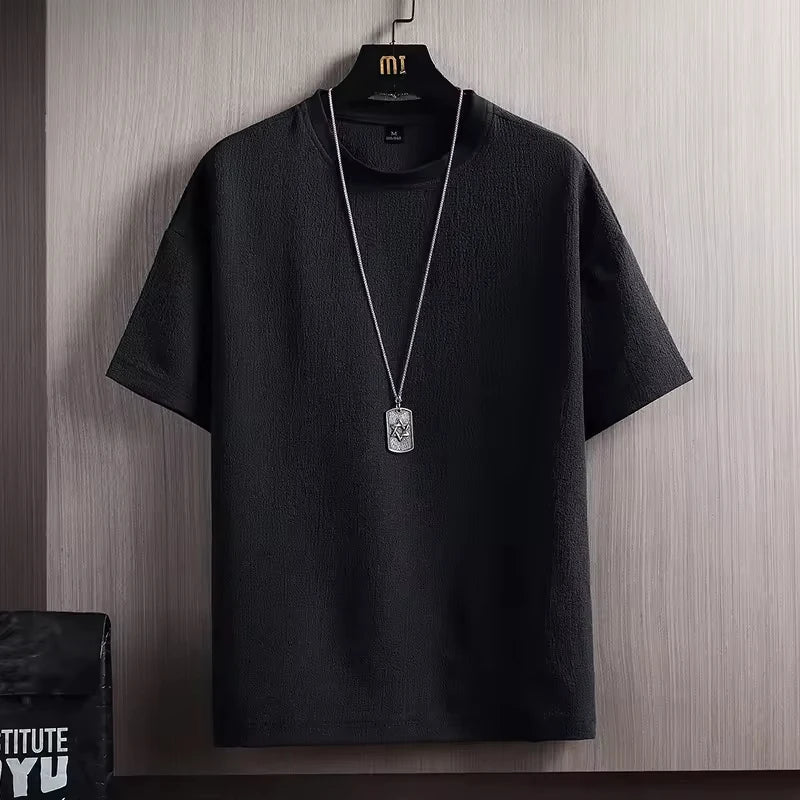 Summer Men's Formal Cotton Linen Short-Sleeved Shirt Solid Color Half-Sleeved 180 Grams Knitted Fabric