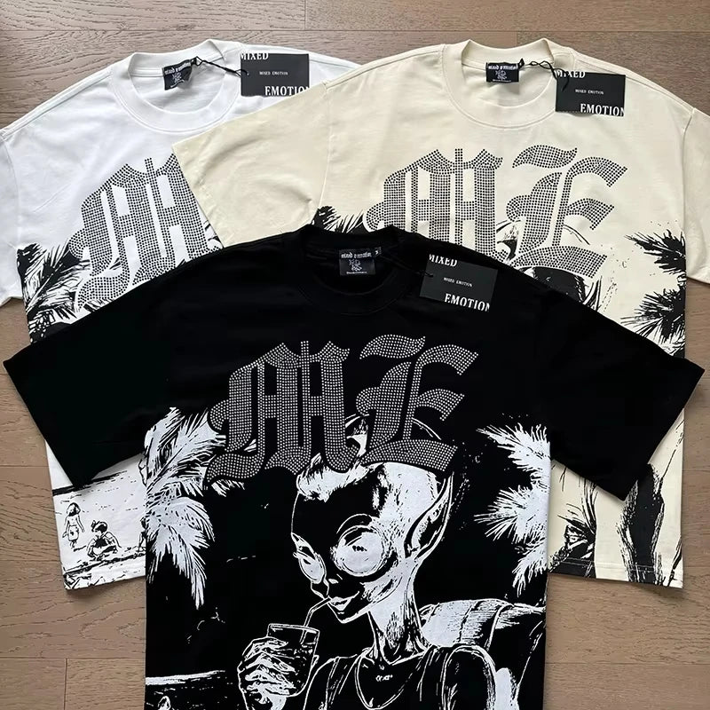 Summer High Quality T Shirts Men 100% Cotton Fashion Printing Graphic Short Sleeve Hot MIXED EMOTION T-Shirt For