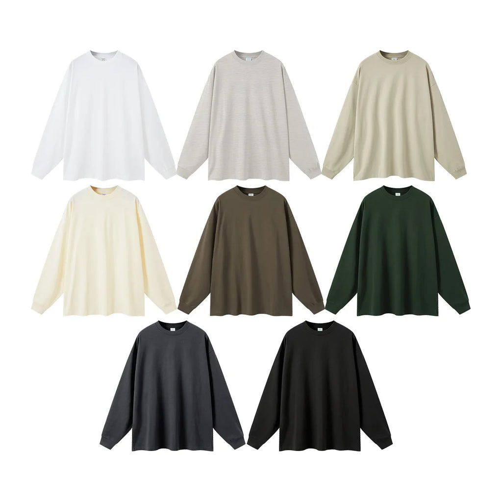HETH104  Autumn Causal 425gsm heavy weight O-neck oversize long sleeve shirt