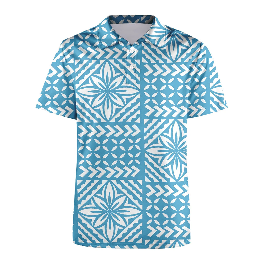 Wholesale Summer Short Sleeve Beach Shirt for Men Tapa Flower Polynesian Tribal Samoa Men's Shirts Custom Polo Shirt
