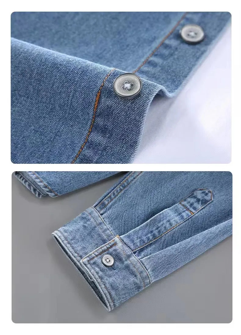 2026  Lev Spring Men's Vintage Washed Distressed Denim Shirt Double Pocket Casual Loose Breathable JeanSing Top