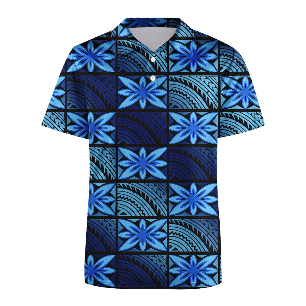 Wholesale Summer Short Sleeve Beach Shirt for Men Tapa Flower Polynesian Tribal Samoa Men's Shirts Custom Polo Shirt
