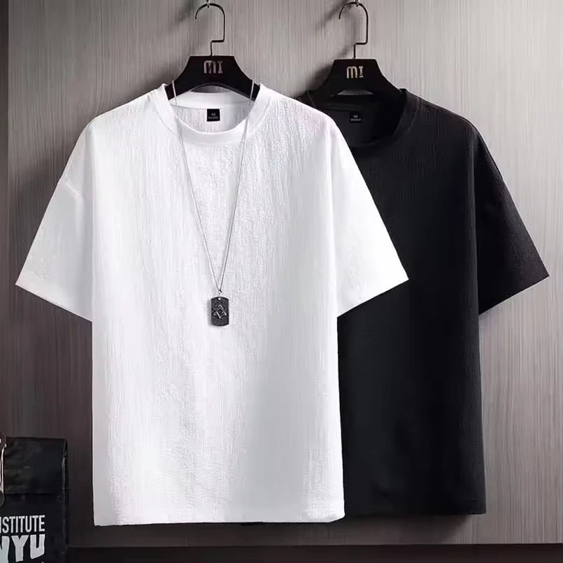 Summer Men's Formal Cotton Linen Short-Sleeved Shirt Solid Color Half-Sleeved 180 Grams Knitted Fabric