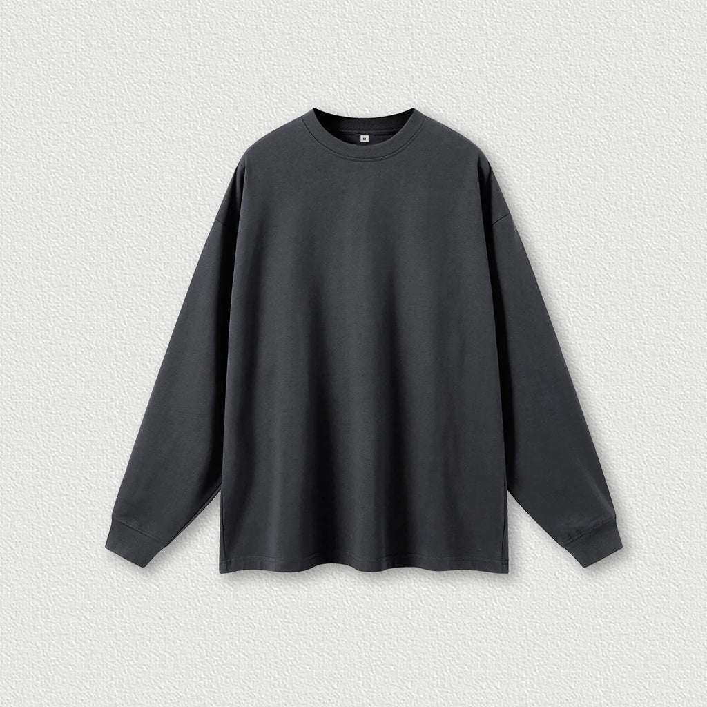 HETH104  Autumn Causal 425gsm heavy weight O-neck oversize long sleeve shirt