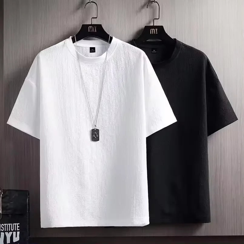 Summer Men's Formal Cotton Linen Short-Sleeved Shirt Solid Color Half-Sleeved 180 Grams Knitted Fabric