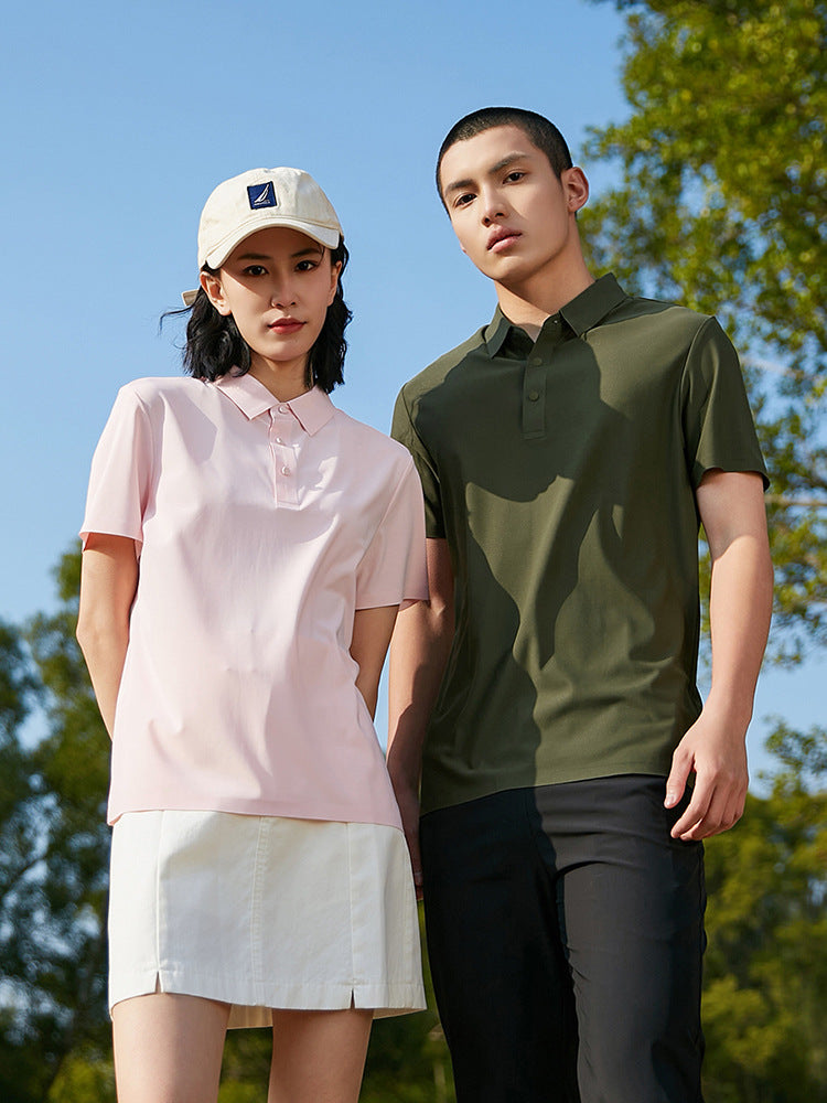 Summer Ice Silk Seamless Polo Shirt for Men and Women, Men's Short-Sleeved Polo Shirt with Lapel, Couple's Ice Silk Short-Sleeved Shirt, Breathable and Can Be Printed with Logo