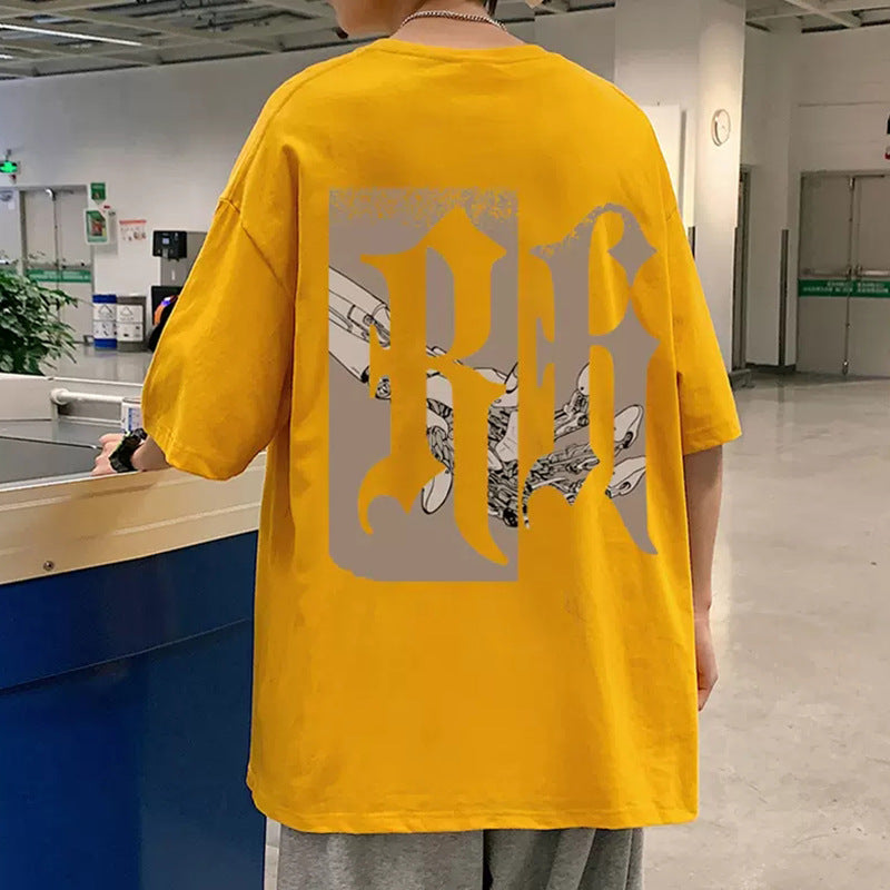 Summer New Chinese White Short-sleeved T-shirt Men's Trendy Brand Hong Kong Style Loose Couple Half-sleeved Half-sleeved Half-sleeved T-shirt All-match
