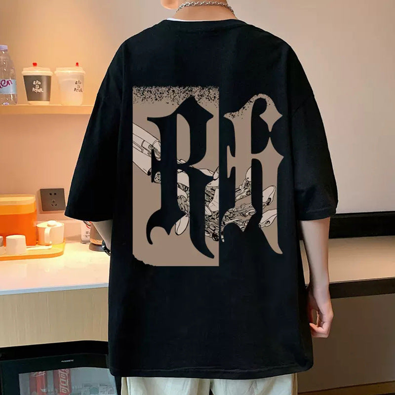 Summer New Chinese White Short-sleeved T-shirt Men's Trendy Brand Hong Kong Style Loose Couple Half-sleeved Half-sleeved Half-sleeved T-shirt All-match