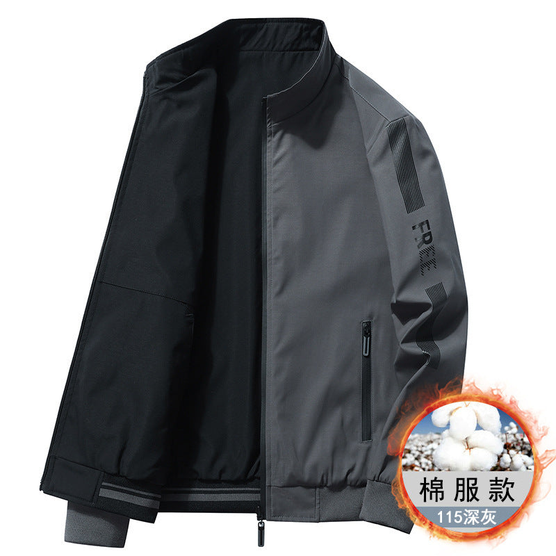 Spring and Autumn cotton-padded jacket men's double-sided casual stand collar jacket sports middle-aged men's jacket trendy brand baseball uniform