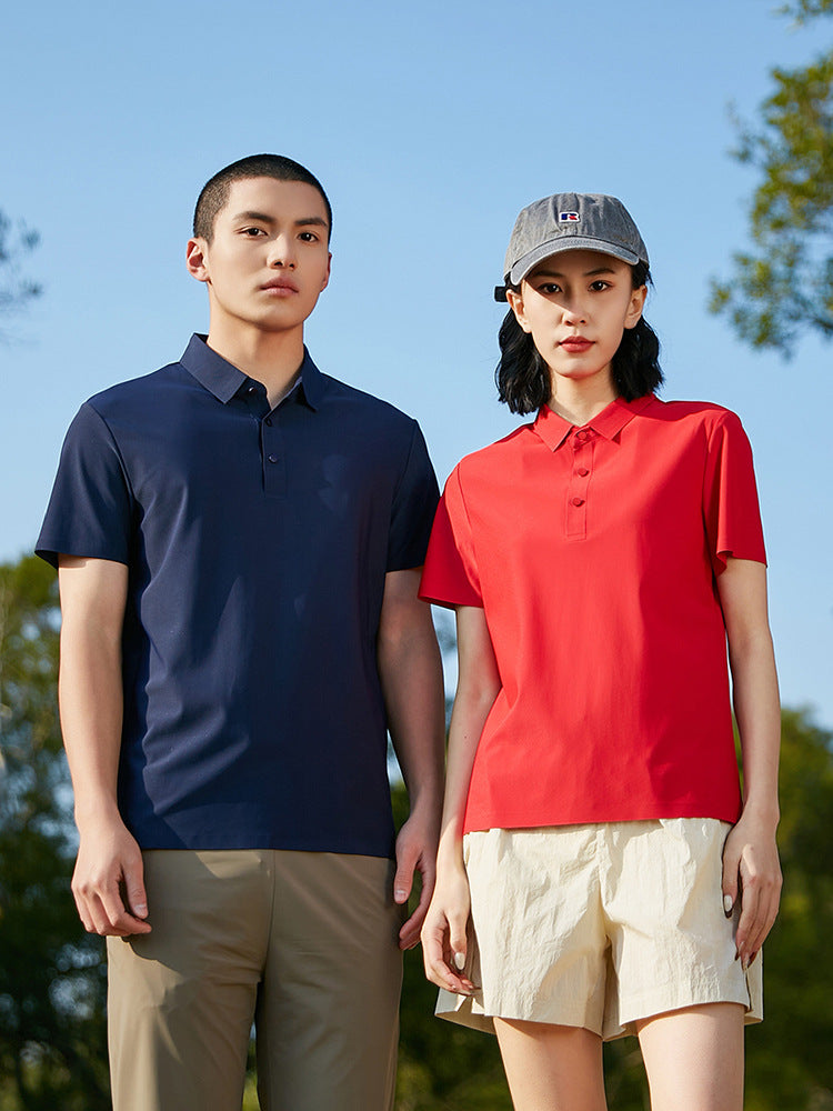 Summer Ice Silk Seamless Polo Shirt for Men and Women, Men's Short-Sleeved Polo Shirt with Lapel, Couple's Ice Silk Short-Sleeved Shirt, Breathable and Can Be Printed with Logo