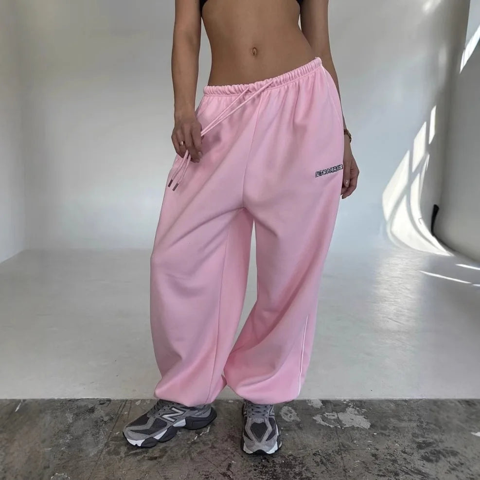 Women Fashion Retro American Pant Autumn Spring New In Wide Leg Stripe Trousers Straight Baggy Joggers Pants Casual Streetwear