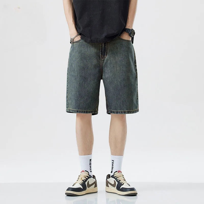 Baggy Jeans Shorts for Men Casual Loose Fit Wide Leg Denim Jorts Y2K Vintage Hip Hop Skateboard Long Jorts Male Streetwear ﻿