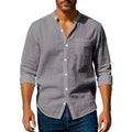 Streetwear Men Lightweight Shirts Long Sleeve Henley Cotton Linen Shirts for Men Beach Hawaiian Shirts Breathable Collar Tshirts