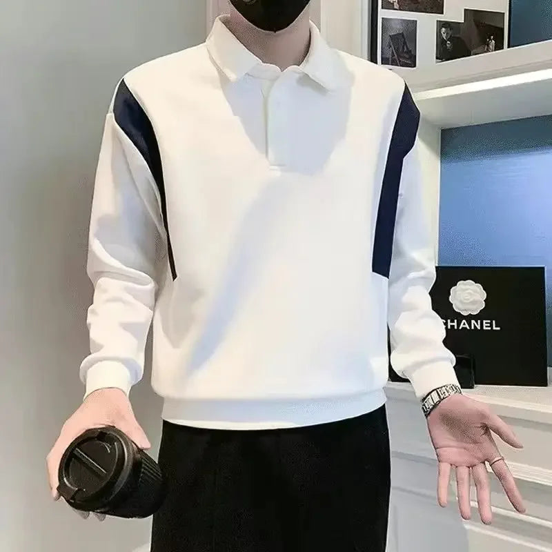Polo T Shirt for Men Winter Pullovers Oversize Man Sweatshirt Formal Big Size Business With Collar Elasticity Emo Streetwear S