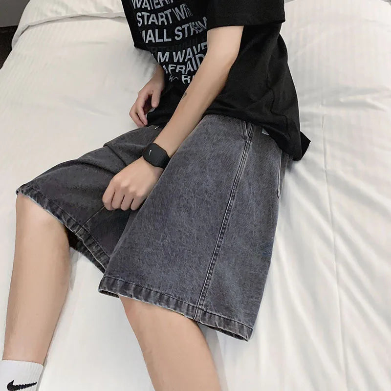 Baggy Jeans Shorts for Men Casual Loose Fit Wide Leg Denim Jorts Y2K Vintage Hip Hop Skateboard Long Jorts Male Streetwear ﻿