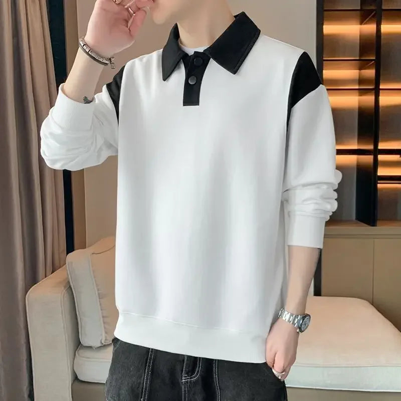 Polo T Shirt for Men Winter Pullovers Oversize Man Sweatshirt Formal Big Size Business With Collar Elasticity Emo Streetwear S