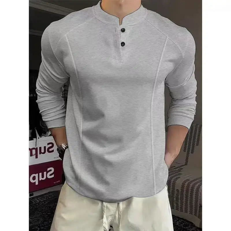 POLO Shirt Henry Collar Long-sleeved T-shirt Men's Autumn Tees Spliced   bottoming Shirt Spring Autumn Tops Sweatshirt