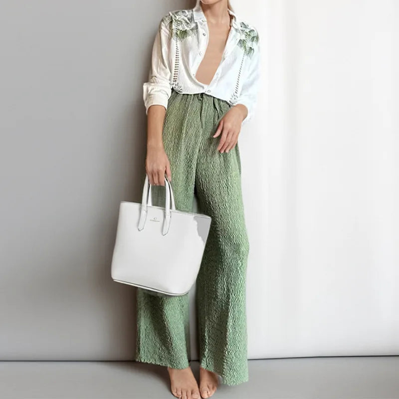 Fashion New In Matching Pant Sets  Women 2024 Long Sleeve Shirts And Wide Legs Pant Two Piece Set Elegant
