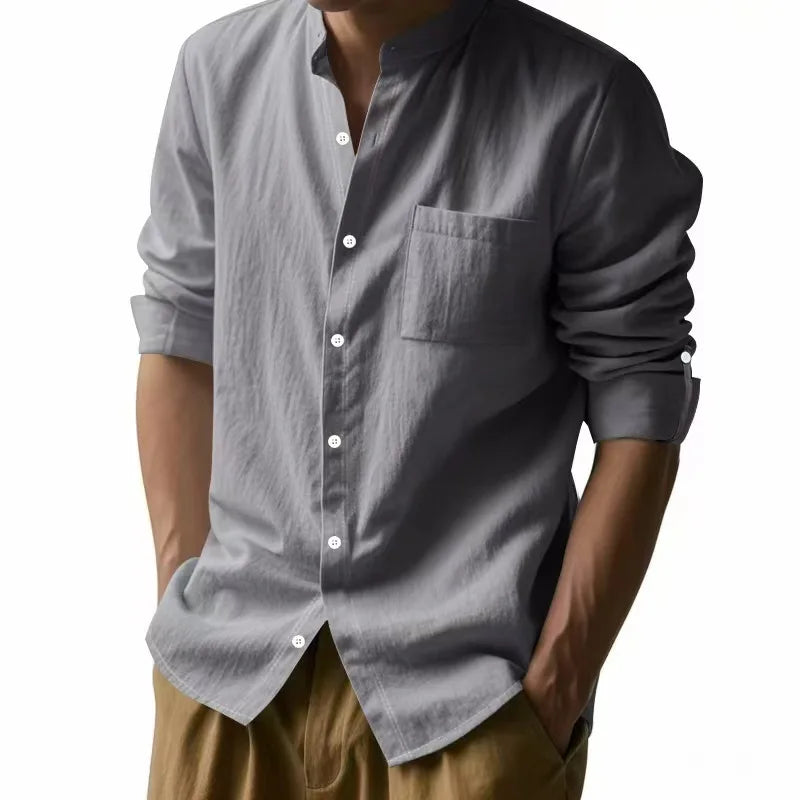 Streetwear Men Lightweight Shirts Long Sleeve Henley Cotton Linen Shirts for Men Beach Hawaiian Shirts Breathable Collar Tshirts