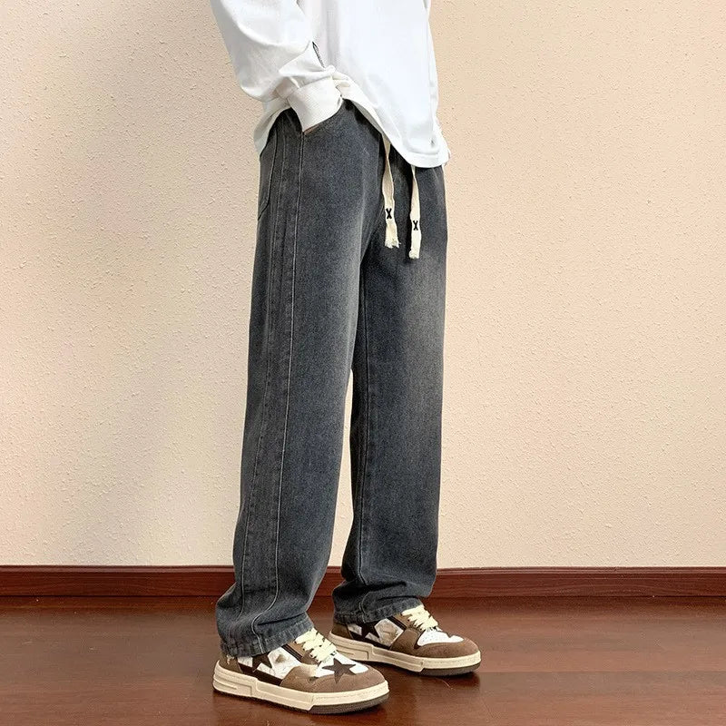 Fashion New Jeans for Men Loose Fit Straight Leg Casual Versatile Spring Autumn Collection Men Denim Pants High-end Men Clothing