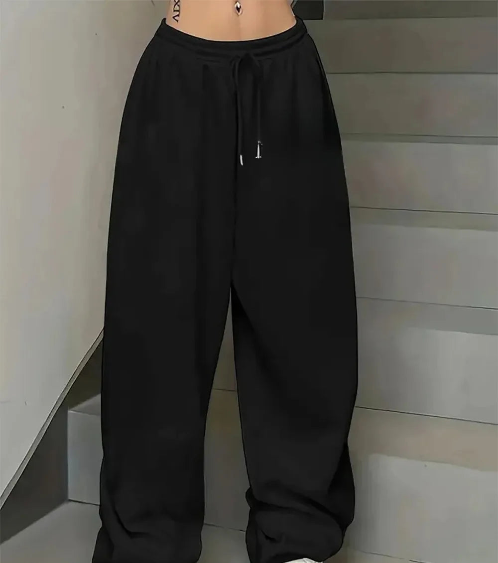 Women's Fashion Pants "Bold, Brave, Crazy" Printed Pattern - Comfortable Loose Drawstring Belt, Solid Color Sports Pants