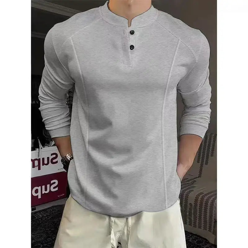 POLO Shirt Henry Collar Long-sleeved T-shirt Men's Autumn Tees Spliced   bottoming Shirt Spring Autumn Tops Sweatshirt