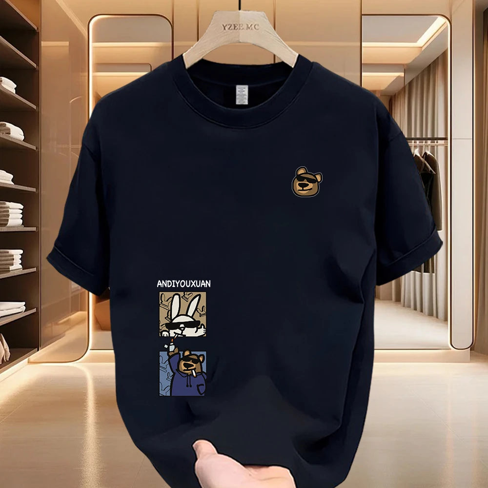 Fashion pattern T-shirt - 100% cotton, simple men's clothing with printed design. Trendy and versatile T-shirt.