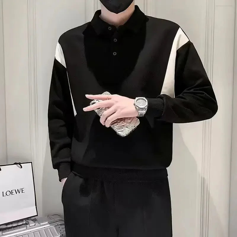 Polo T Shirt for Men Winter Pullovers Oversize Man Sweatshirt Formal Big Size Business With Collar Elasticity Emo Streetwear S
