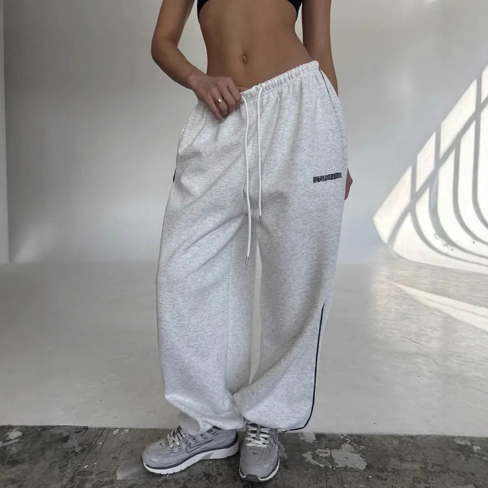 Women Fashion Retro American Pant Autumn Spring New In Wide Leg Stripe Trousers Straight Baggy Joggers Pants Casual Streetwear