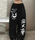 Women's Fashion Pants "Bold, Brave, Crazy" Printed Pattern - Comfortable Loose Drawstring Belt, Solid Color Sports Pants
