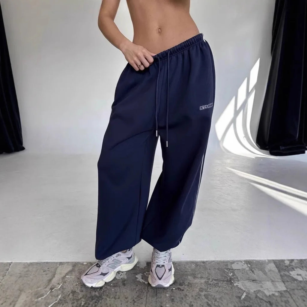 Women Fashion Retro American Pant Autumn Spring New In Wide Leg Stripe Trousers Straight Baggy Joggers Pants Casual Streetwear