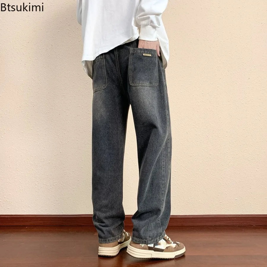 Fashion New Jeans for Men Loose Fit Straight Leg Casual Versatile Spring Autumn Collection Men Denim Pants High-end Men Clothing