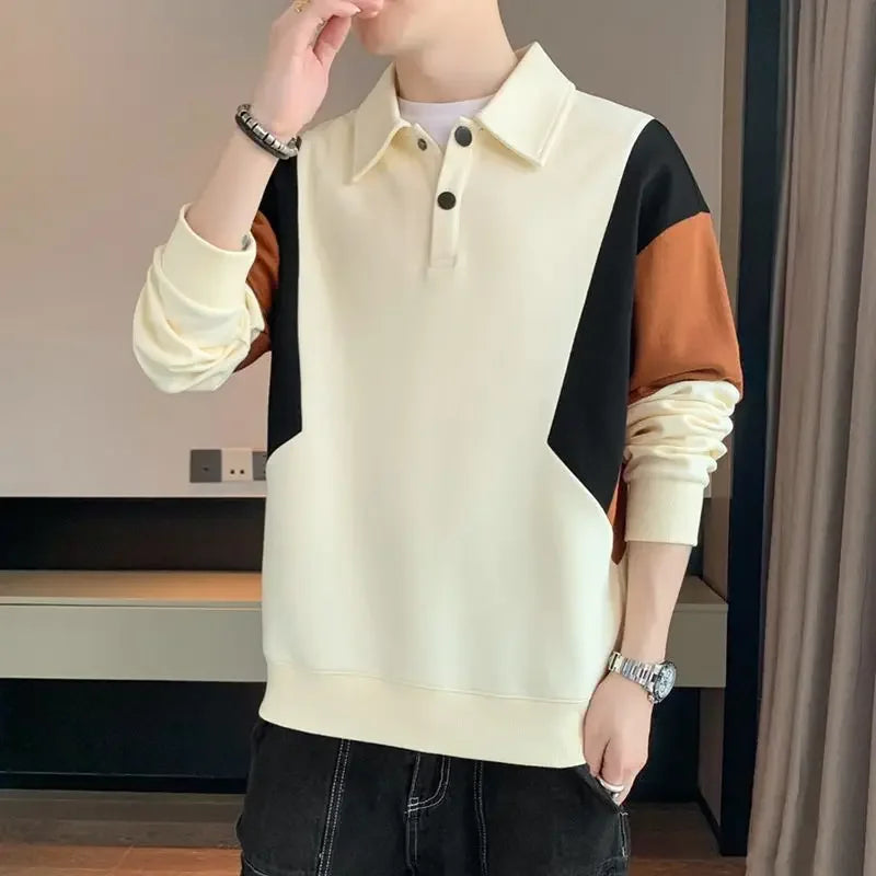 Polo T Shirt for Men Winter Pullovers Oversize Man Sweatshirt Formal Big Size Business With Collar Elasticity Emo Streetwear S