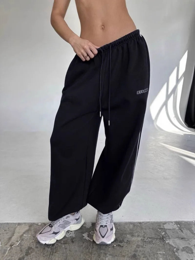 Women Fashion Retro American Pant Autumn Spring New In Wide Leg Stripe Trousers Straight Baggy Joggers Pants Casual Streetwear
