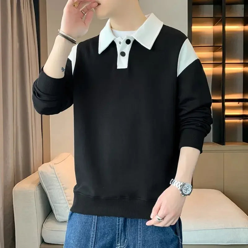 Polo T Shirt for Men Winter Pullovers Oversize Man Sweatshirt Formal Big Size Business With Collar Elasticity Emo Streetwear S