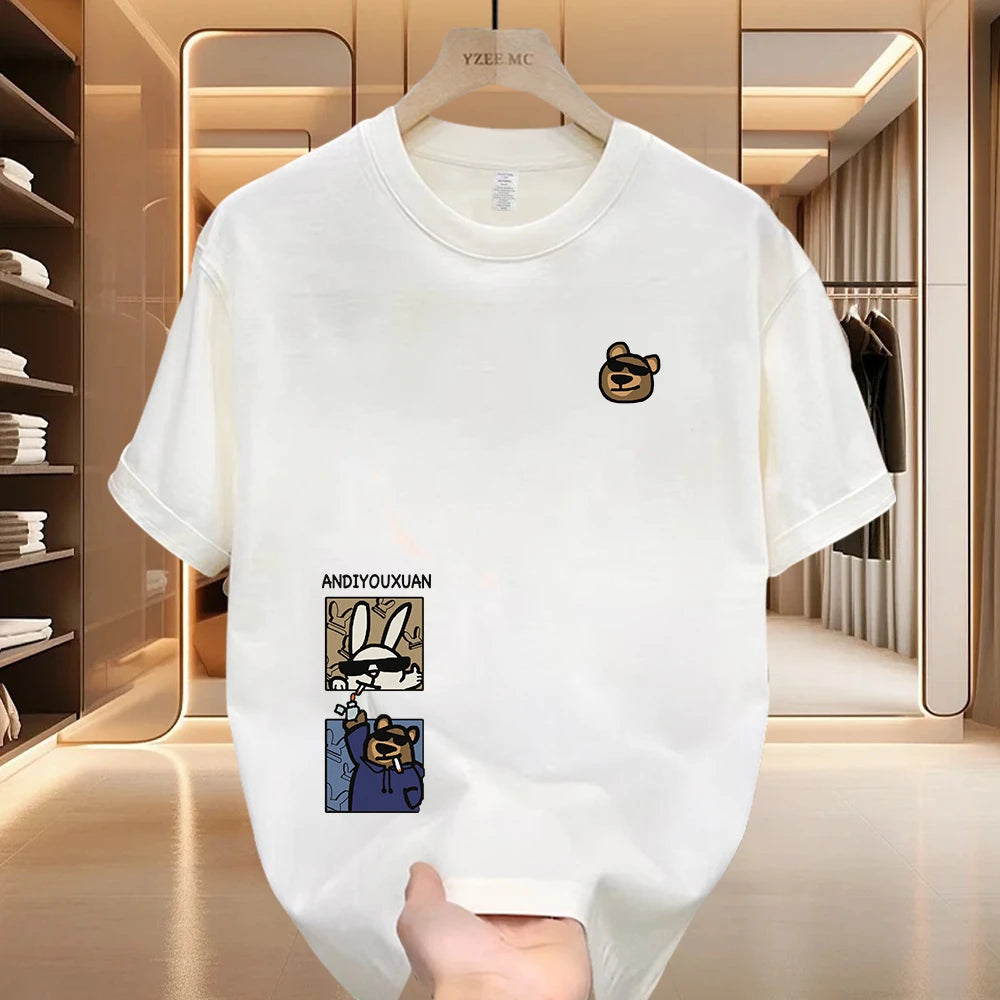 Fashion pattern T-shirt - 100% cotton, simple men's clothing with printed design. Trendy and versatile T-shirt.