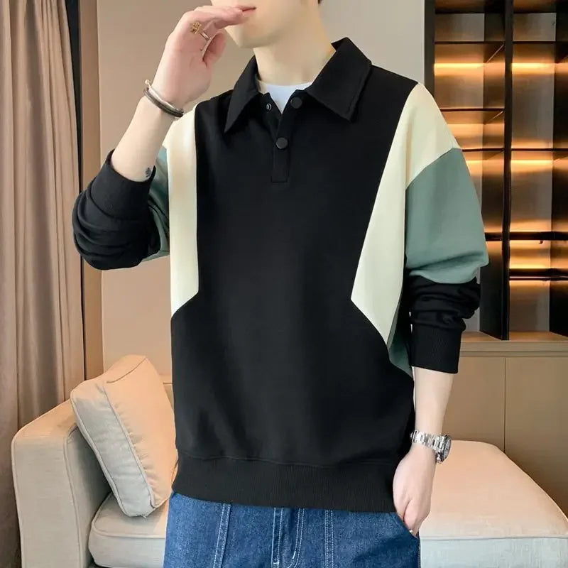 Polo T Shirt for Men Winter Pullovers Oversize Man Sweatshirt Formal Big Size Business With Collar Elasticity Emo Streetwear S