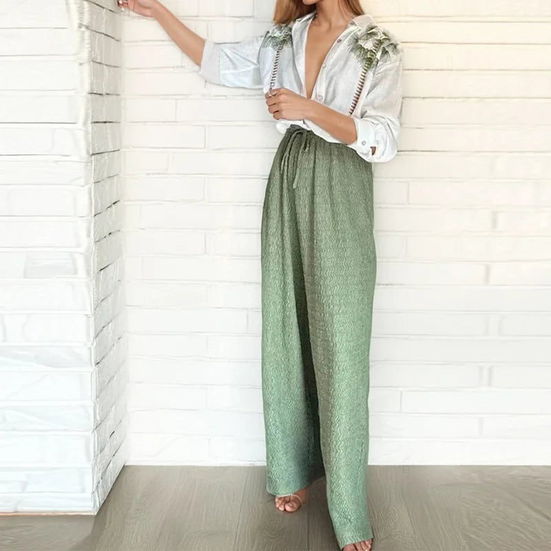 Fashion New In Matching Pant Sets  Women 2024 Long Sleeve Shirts And Wide Legs Pant Two Piece Set Elegant