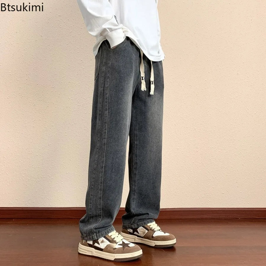 Fashion New Jeans for Men Loose Fit Straight Leg Casual Versatile Spring Autumn Collection Men Denim Pants High-end Men Clothing