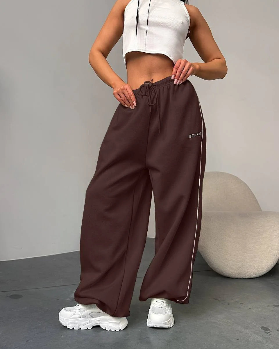 Women Fashion Retro American Pant Autumn Spring New In Wide Leg Stripe Trousers Straight Baggy Joggers Pants Casual Streetwear